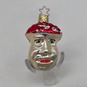 Inge Glas Anamorphic Mushroom German Glass Christmas Ornament White 2.75"